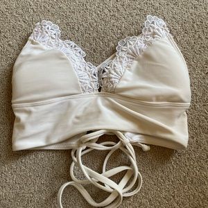 White lace up back white bikini top